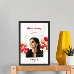 heart balloon birthday photo frame – personalized “happy birthday” photo frame